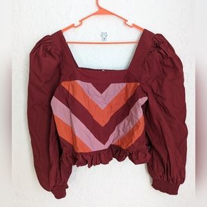 Love The Label Women's top Chevron Print Puff Sleeve Sz XL